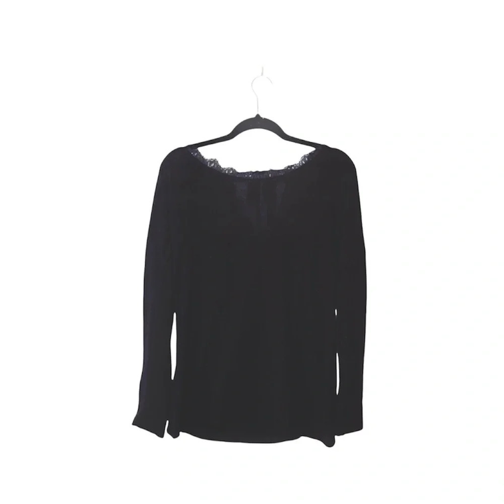 Amaryllis Black Lace Trim Open Wrap Back Pullover Sweater Small Women’s